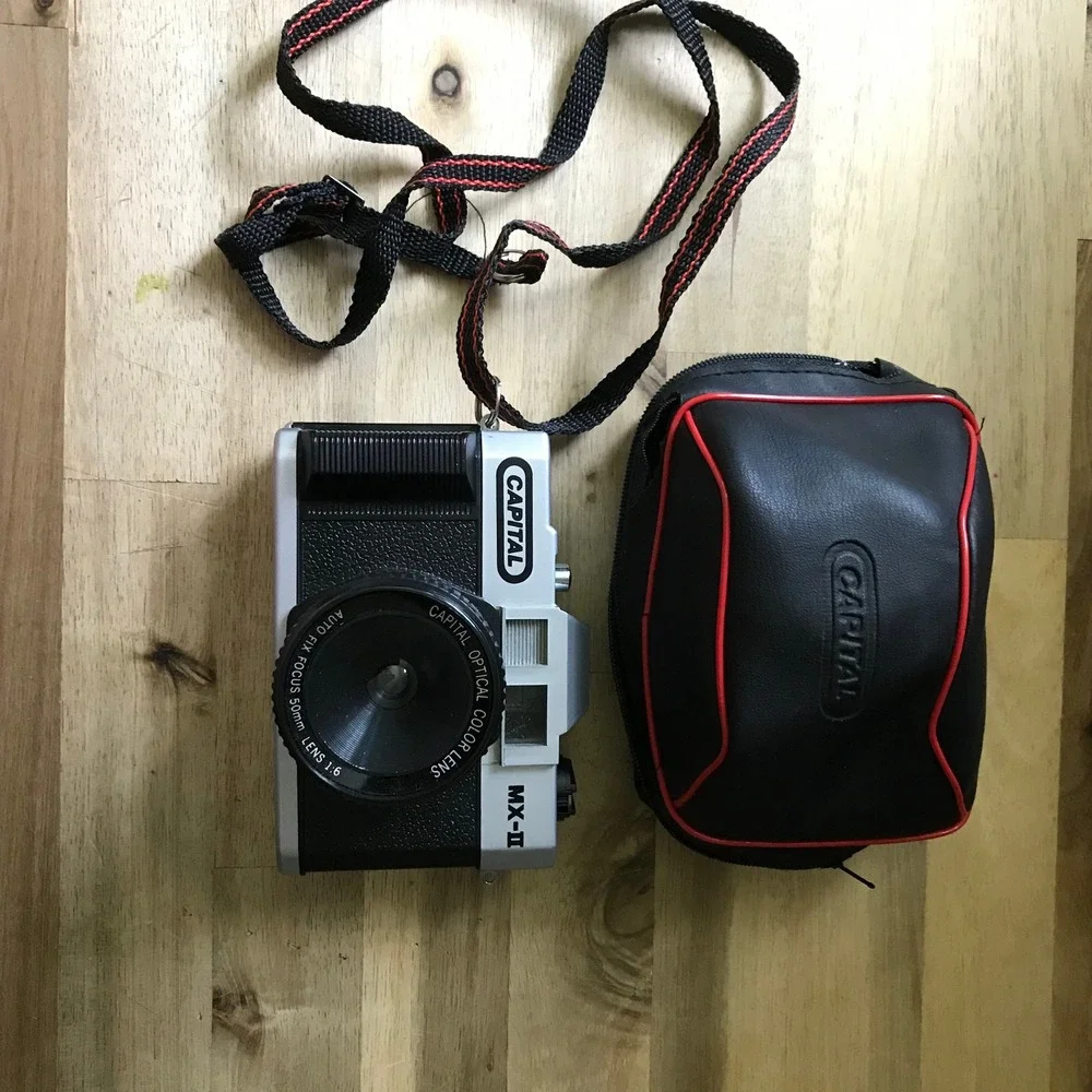 Capital MX-II 35mm Film Camera 50mm Optical Color Lens Silver Black with Case